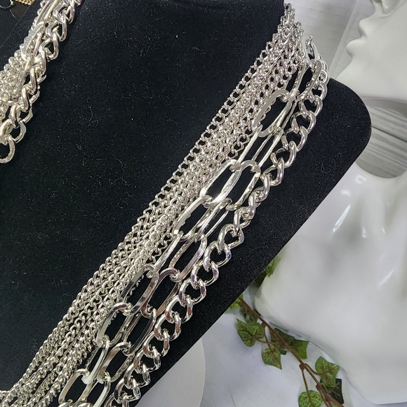 Unique Silver Multi Chain Necklace Earrings Set  New - Picture 7 of 8